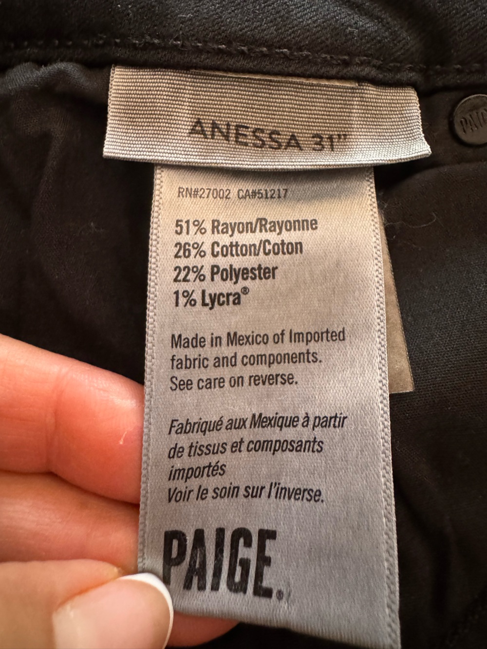 Paige Anessa 31" Wide Leg Jean High Rise Black Shadow, Size 27 - Picture 15 of 16